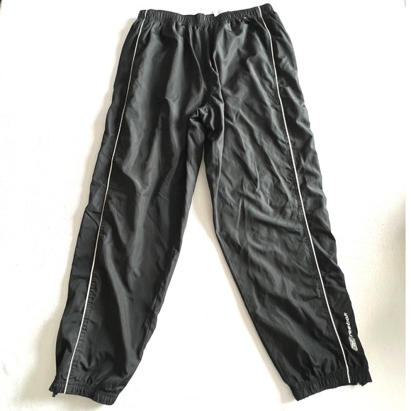 Reebok Black Track Pants Side Stripe L Zipper Leg Athletic Activewear Sport Gym - Picture 1 of 11